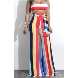 Multi color striped two piece set